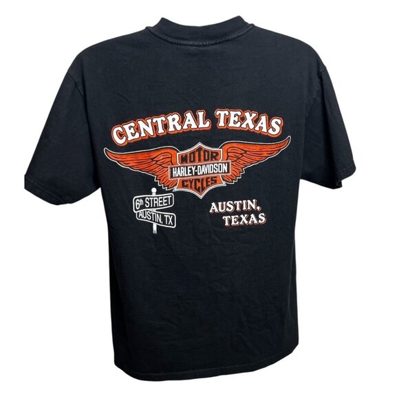 Rare Harley-Davidson Flaming Eagle T-Shirt Austin TX 90s R.K. Stratman USA Large - Picture 3 of 11